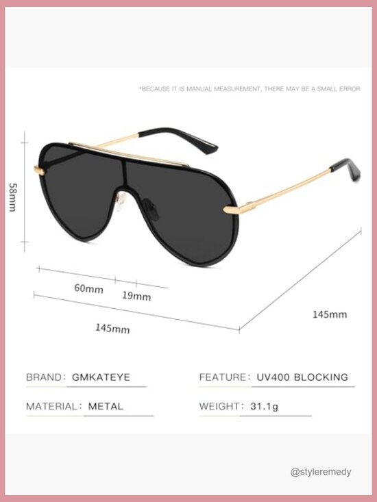 Gold Alloy Steel Rimless Shield Sunglasses UV400 Protection Oversized Aviator